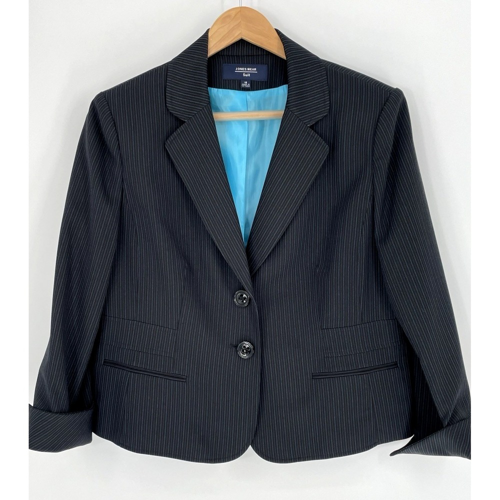 Jones Wear Women Plus‎ Size 18 Blazer Black with Blue Stripe Business Classic